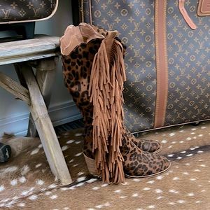 Leopard Fringe Boots